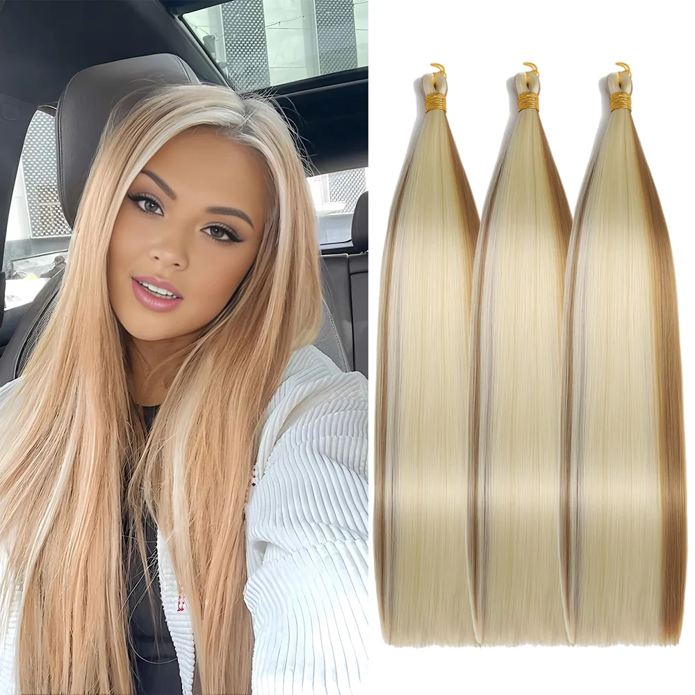 Synthetic Long Straight Silky Bulk Hair Extensions 28 Inch High Temperature Hair Bundles Extension 150g one Pack for Women Girls