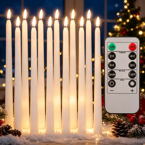 6/12Pack LED Flameless Ivory Taper Candles Flickering with Remote 3D Wick Battery Operated Christmas Window Candle Wedding Decor