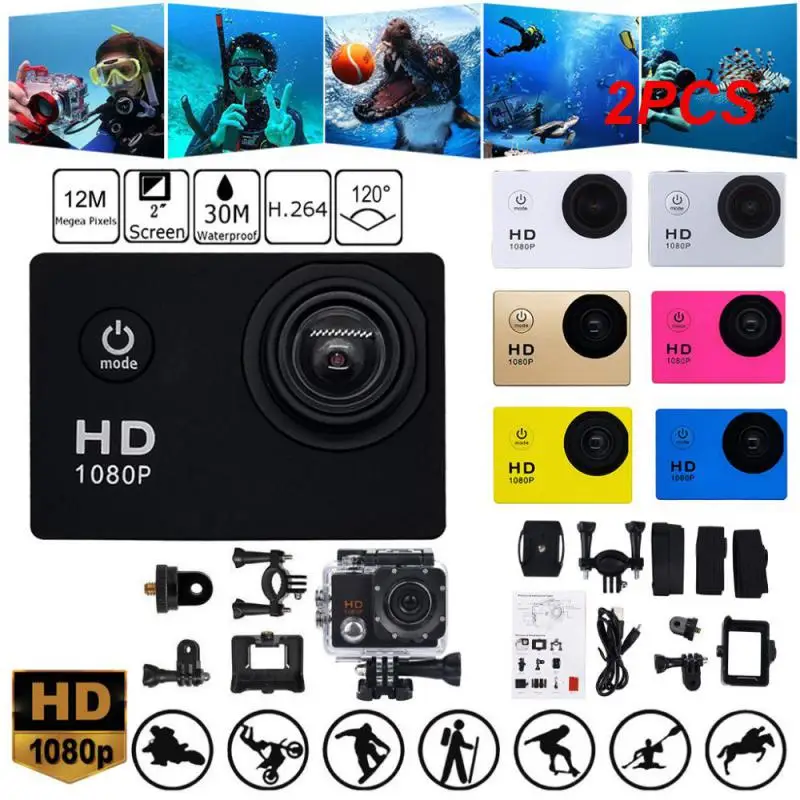 2PCS Inch Action Camera Full 1080P Waterproof Underwater Sports Camera 500 Mega Go Out Helmet Video Recording DV Car Cam