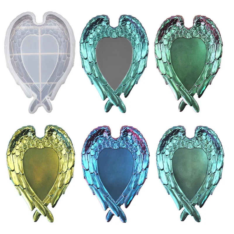 Wing Heart Shape Mirror Tray Silicone Mold DIY Epoxy Crystal Resin Plate Molds Concrete Ceramic Clay DIY Craft Mould Home Decor