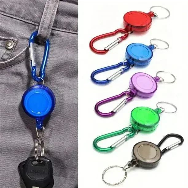 1/6pcs Retractable Steel Cord Pull Reel Keychains Spring Buckle Clasp Wire Rope Key Ring Recoil ID Card Holder Sporty Tools