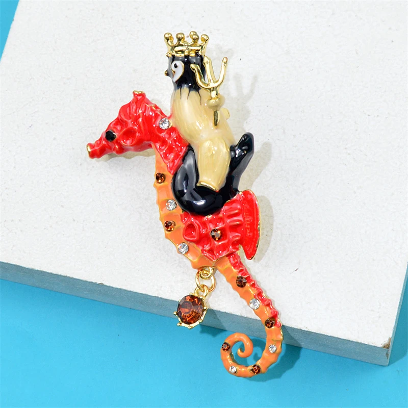 Cute Seahorse Corsage Cartoon Penguin Brooch Dripping Oil Rhinestone High-grade Pin Alloy Pendant Animal Brooches