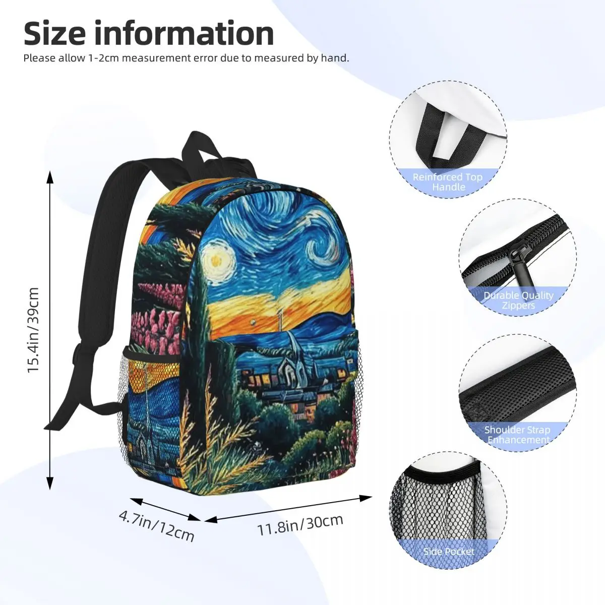 Van Gogh Inspired Floral And Starry Night Backpack Daypack Large Capacity Boys Girls BookBag Shoulder Bags for Unisex School Bag