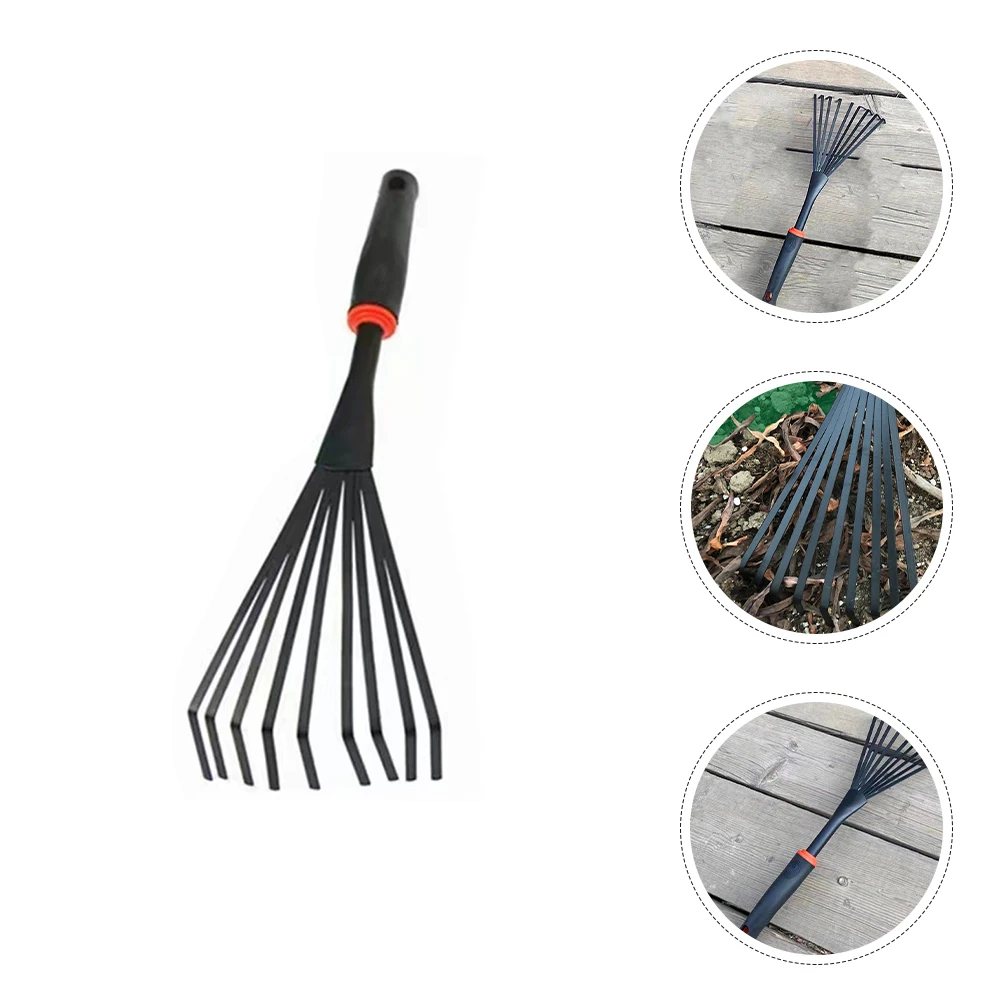 Garden Rake Small Leaf Rakes for Lawns Rubber Handle Tool Heavy Duty Yard Work Soil Loosening Weeding Planting Gardening