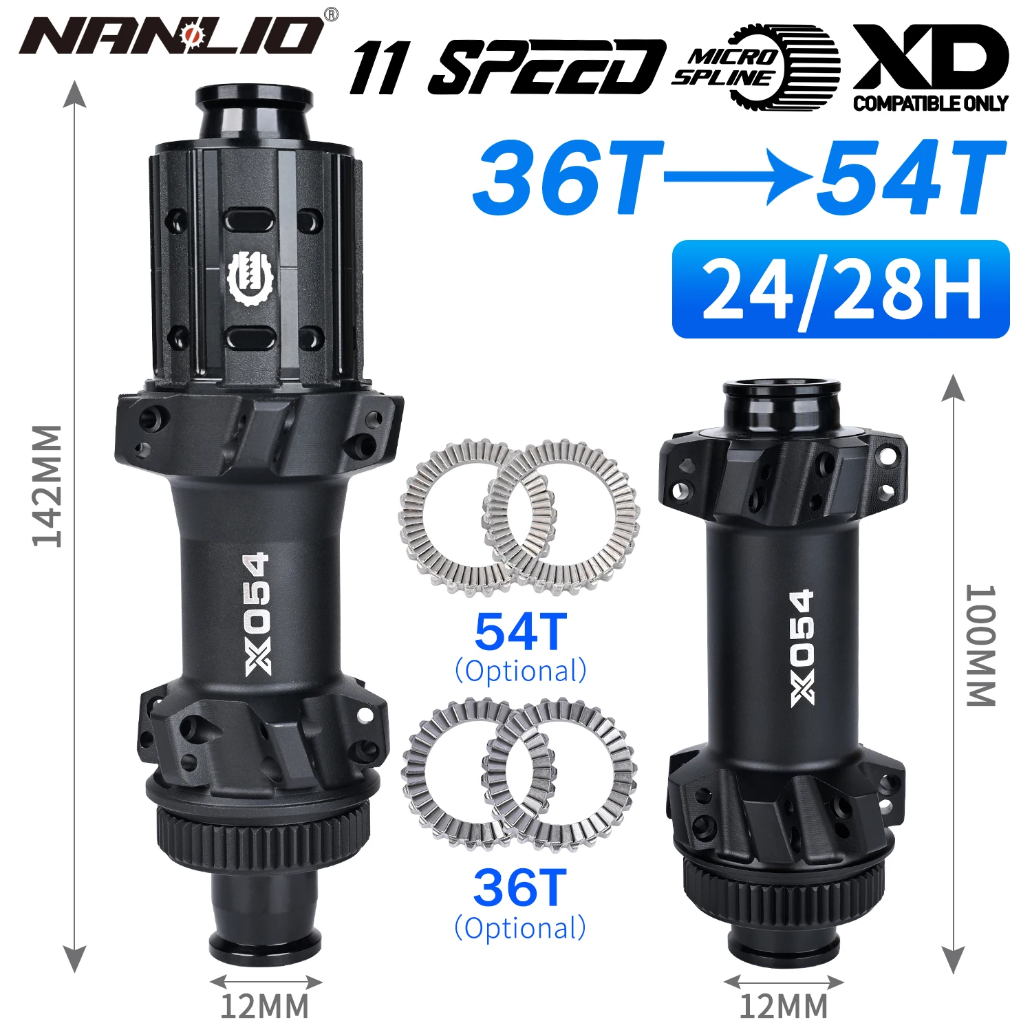 

NANLIO X054 Bicycle Hub Set Center Lock Straight Pull 24H 28H Thru Axle 12x100 12x142mm - Planetary Ratchet 36T/54T HG MS XD Fre