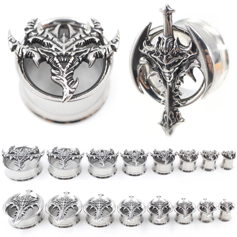 Alisouy 1PC Stainless Steel Monster Sword Thread Flared Ear Tunnels Plug Expander Stretcher Gauges Earring Piercing Body Jewelry