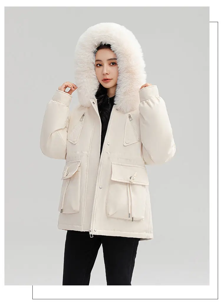 Parkas Coat Womens Winter Comfy Down Drawstring Standneck Hooded Thicken Trendy Business-Casual Breathable Ladies Medium-Long OL