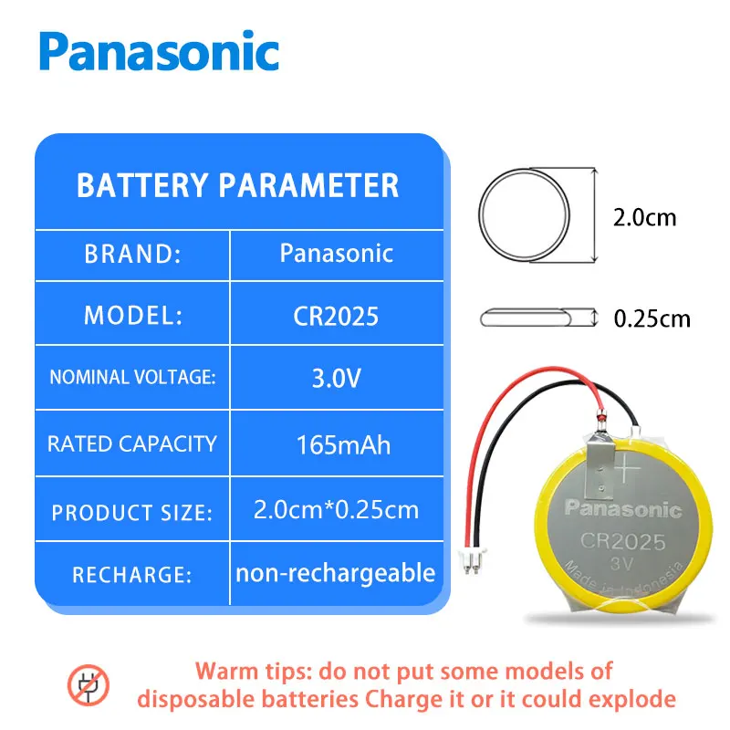 Panasonic-Pile bouton au lithium CR2025 d'origine, pile bouton pour montre, clé à distance, 24.com DL2025, LM2025, ECR2025, 3V