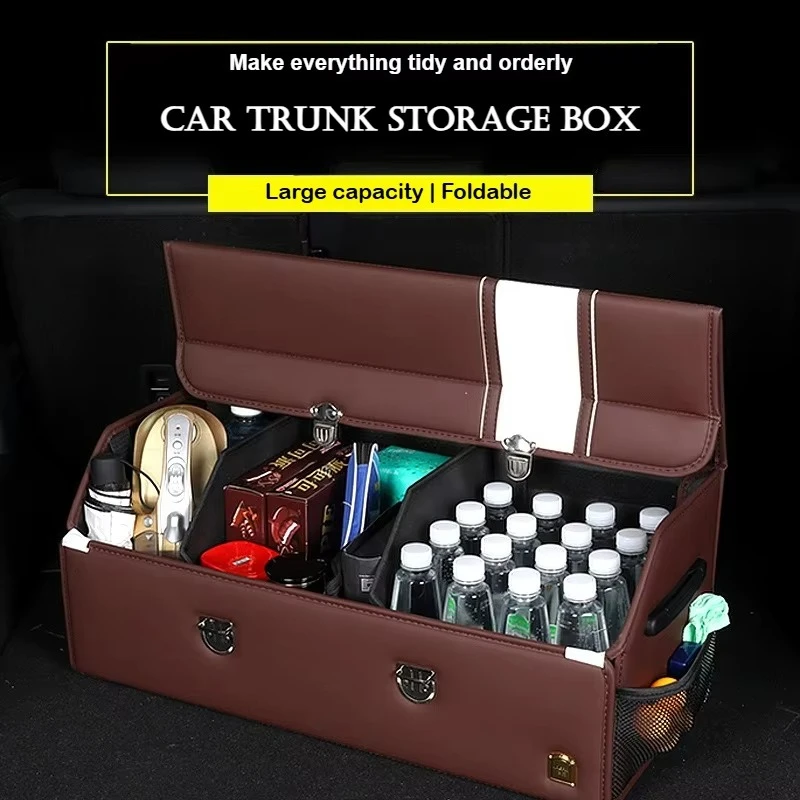PU Leather Car Storage Box Foldable Car Trunk Organizers Trunk Accessories Multifunctional Large Capacity Car Trunk Storage Box