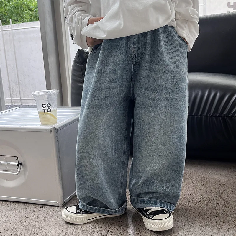 2024 Autumn New Kids pants Fashion solid color Children\'s straight jeans Boys loose casual denim Trousers