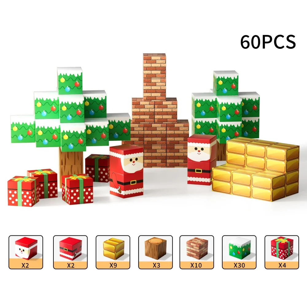 

Magnetic Block Kit Building Blocks for Children's Toys, Puzzle Learning Christmas Tree Scene Birthday Gift for Kids