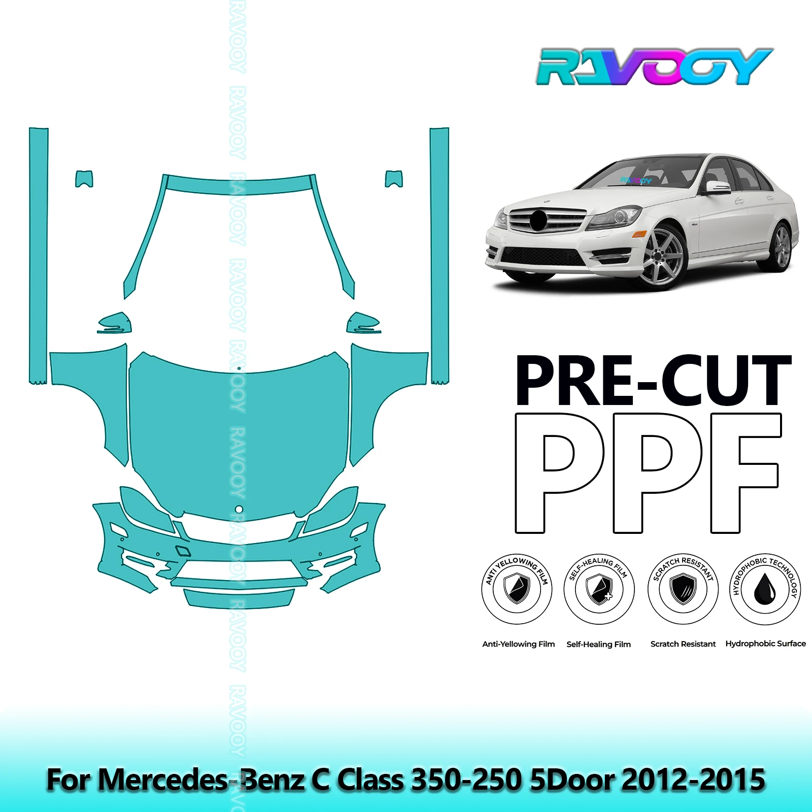 

Front Kit+Rockers Clear Bra Precut PPF Paint Protection Film For Mercedes-Benz C Class 350-250 5Door 2012-2015