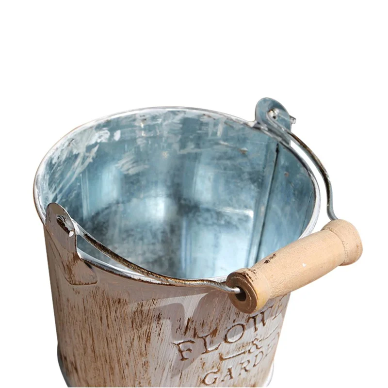 

BAAG-4X Country Retro Old Metal Flower Bucket Flower Creative Home Desktop Decoration Metal Craft Iron Bucket