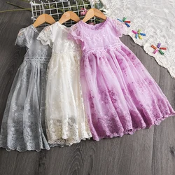 Summer Cute Girls Lace Princess Dress Flower Embroidery Dresses For Kids Children Elegant Birthday Party Tutu Gown 3 6 7 8 Years