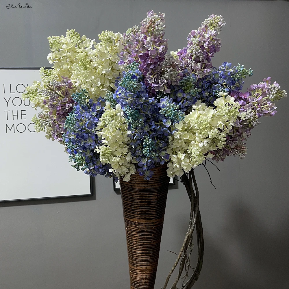 SunMade High-end Real Touch Dreamy Lilac Branch Fake Flowers Home Decor Dining Table Decoration Accessories Autumn Decore DIY