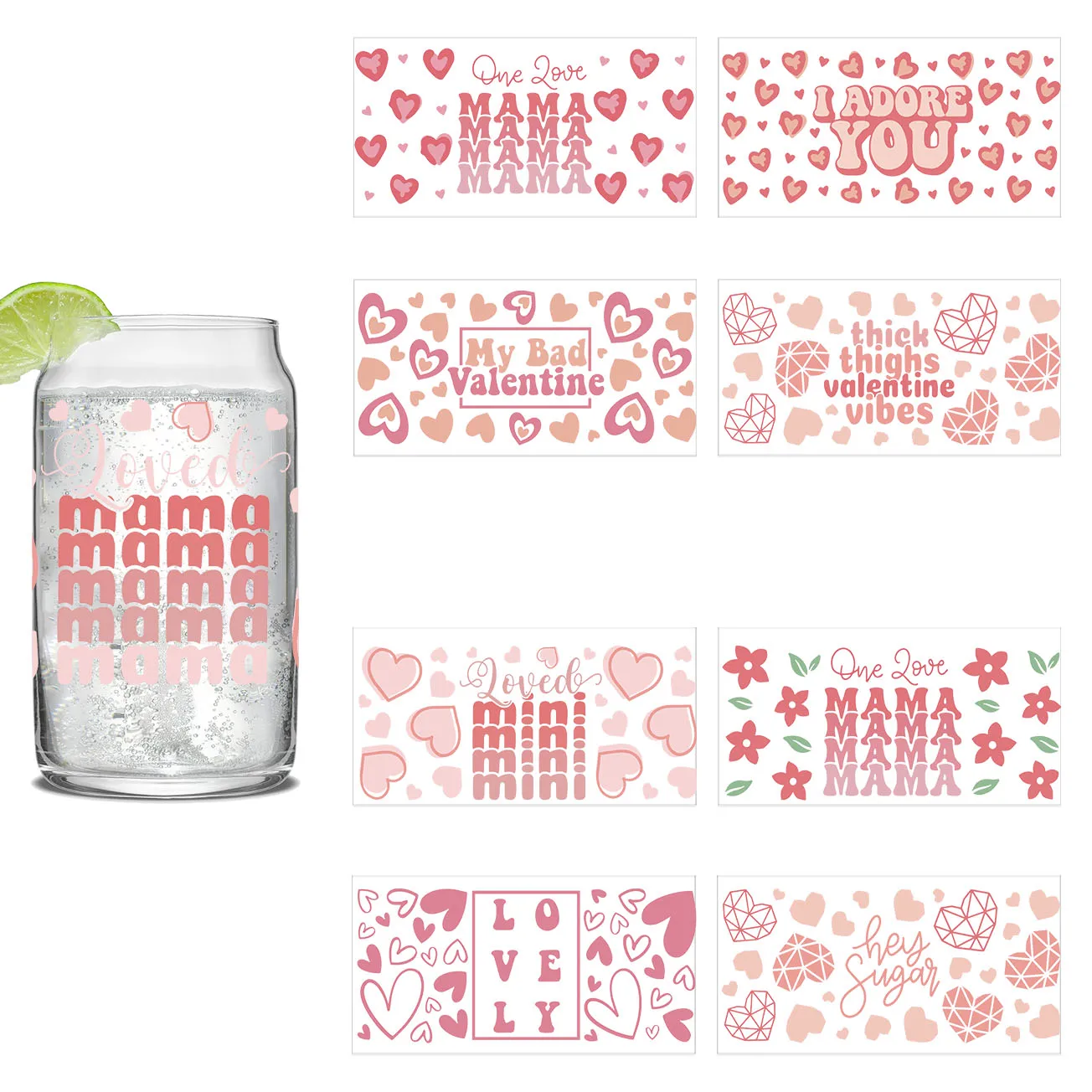 

Lover Valentine's Day Series easy peel waterproof DIY Decals 3D transfers uvdtf crystal sticker 16oz uv dtf cup wraps