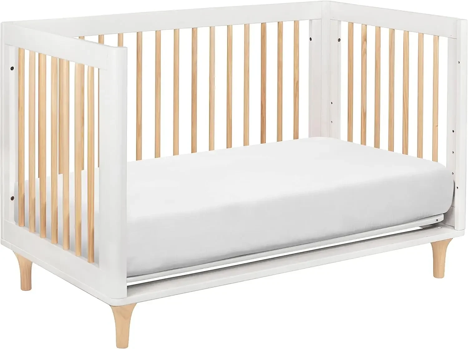 Lolly 3-in-1 Convertible Crib with Toddler Bed Conversion Kit in White and Natural, Greenguard Gold Certified