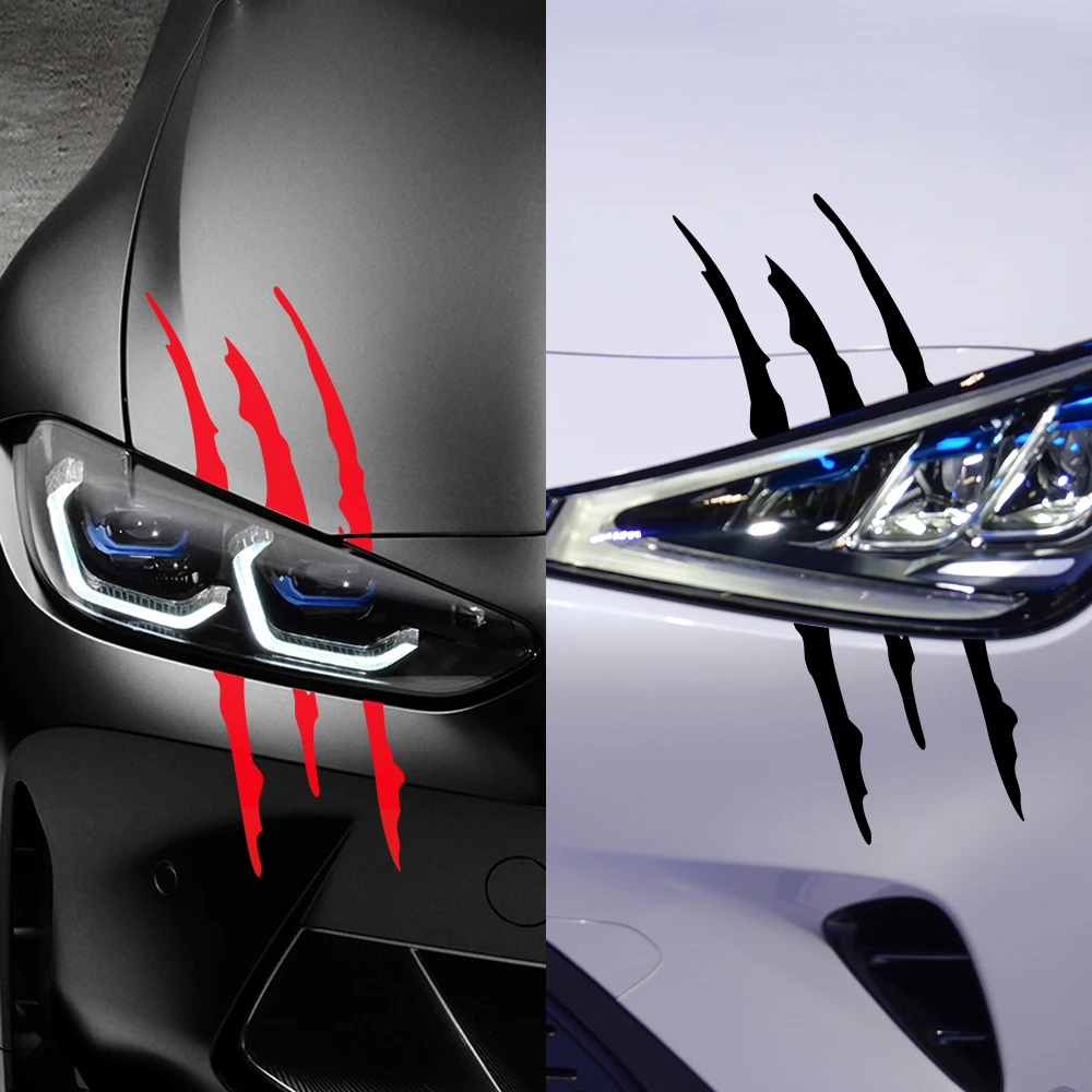 2PCS Claws Marks Car Headlight Sticker Door Clutches of Ghost Headlamp Vinyl Decals Monster Paw Scratches for Trucks Vans Pickup