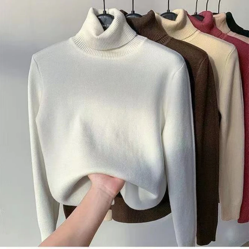 Suéter de cuello alto para mujer, Jersey de punto de manga larga, grueso, cálido, elegante, básico, informal, Tops, Otoño e Invierno