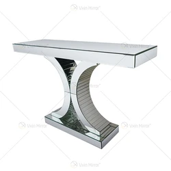 Mirror entryway table, console table, glass furniture, entryway table, living room, against the wall, end viewing table