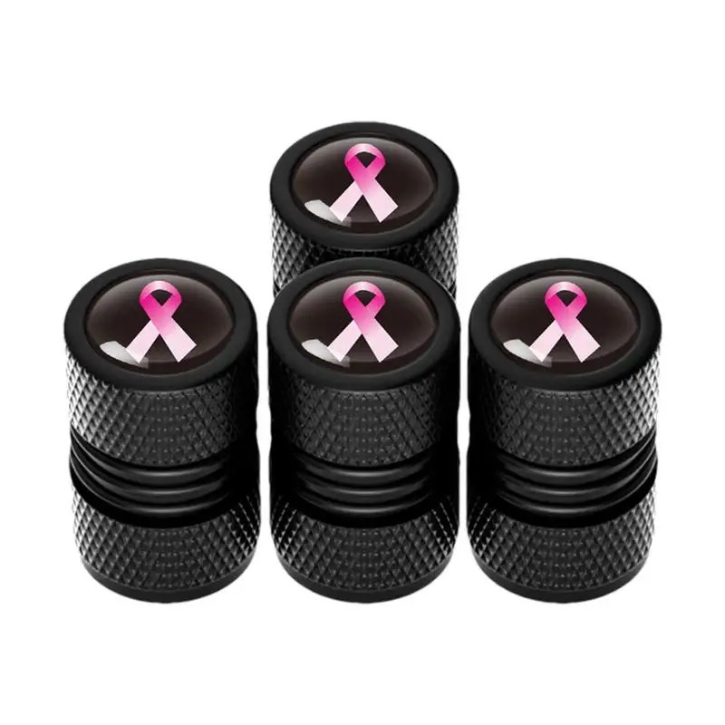 Air Caps For Car Tires 4PCS Aluminum Alloy Pink Ribbon Tire Air Caps Wheel Valve Tire Air Cover For Most Cars SUVs Trucks Motorc