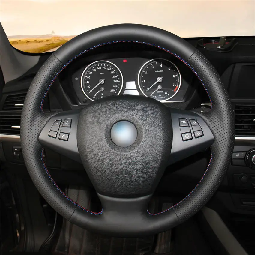 

Нескользящий замшевый кожаный чехол на руль автомобиля с ручной вышивкой для BMW E70 X5 2008-2013, внешние аксессуары