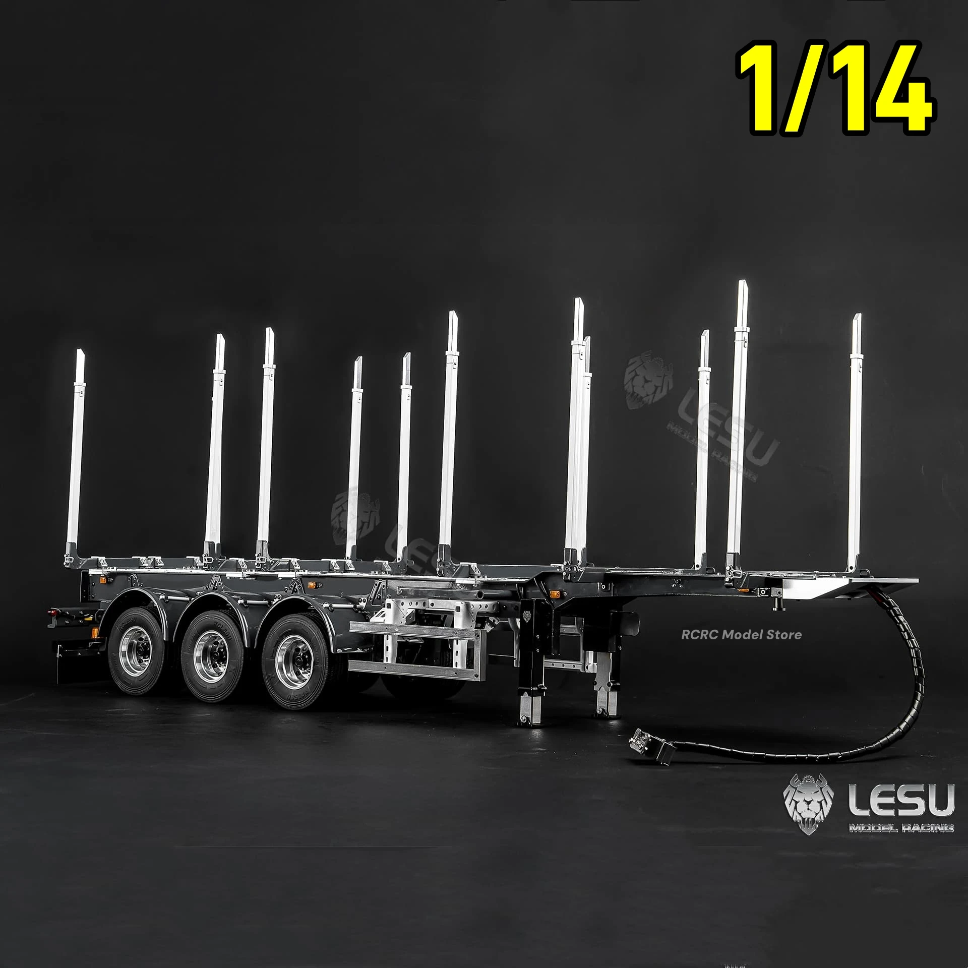 1/14 LESU RC Timber Transport Semi-Trailer Model With Landing Gear Brushed Motor ESC Servo Lighting Drum Brake Non-Powered Axles