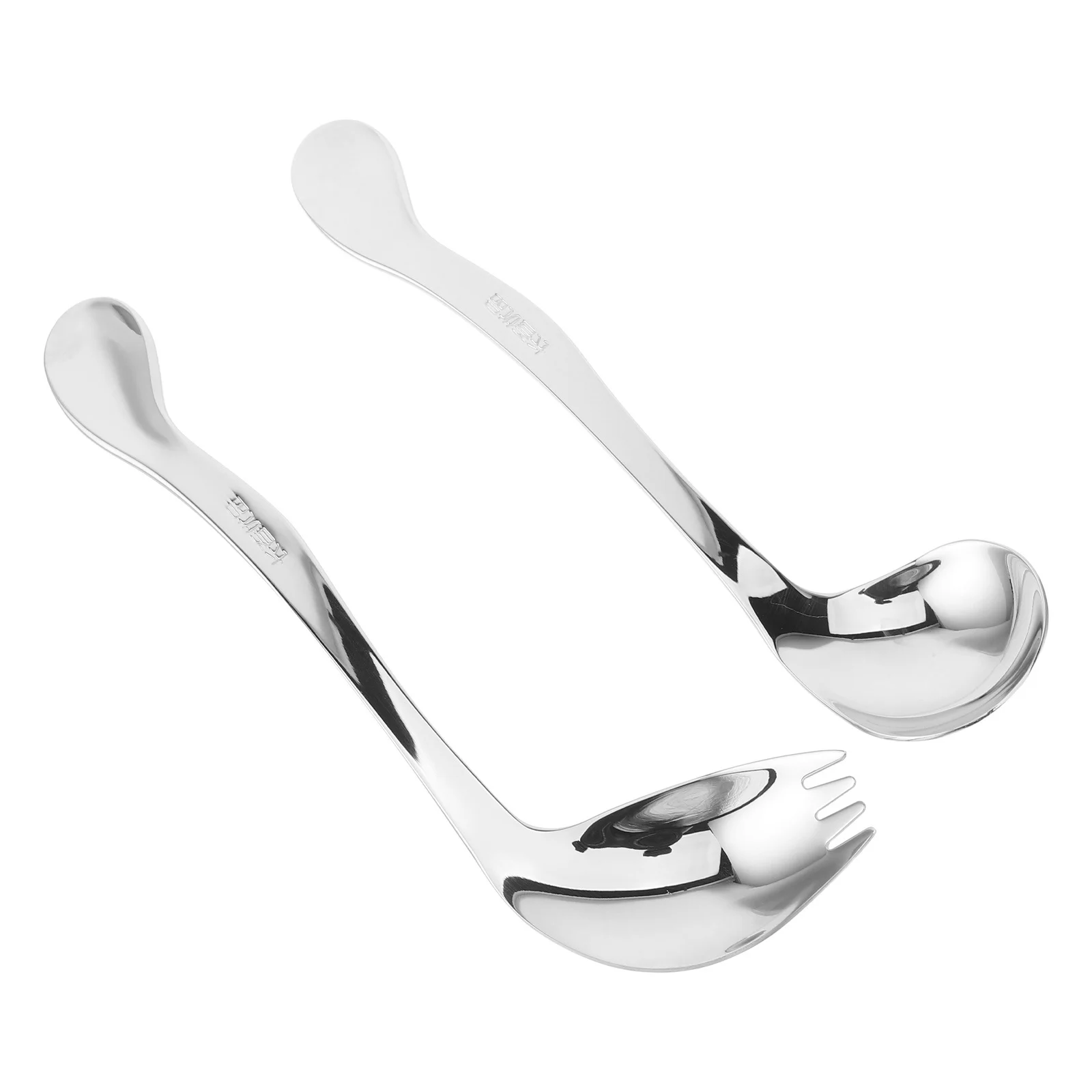 

2Pcs Curved Handle Adaptive Utensils Angled Spoon Fork Self Feeding Elderly Tableware Disabled Feeding Aid Curved Handle Spoon