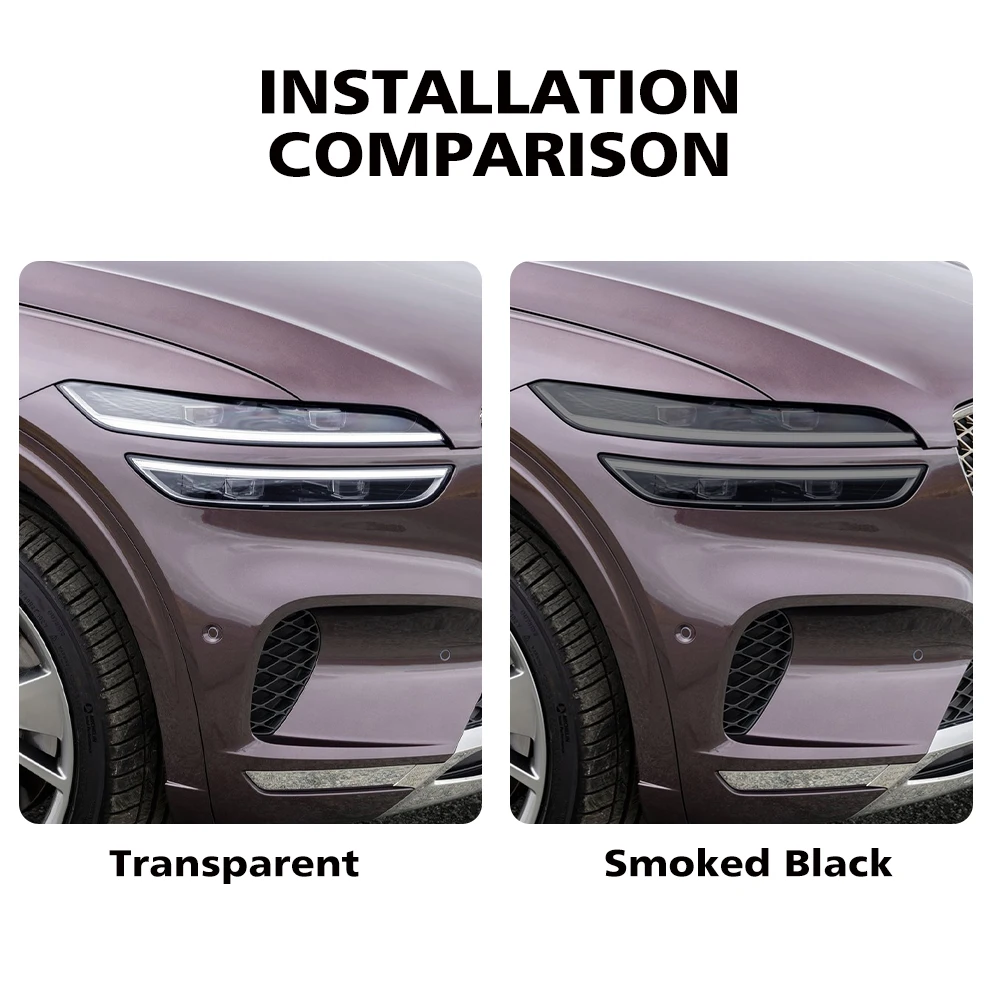Custom Fit for GENESIS GV70/E-GV70 2021-2026 High-Gloss Smoke Black TPU PPF Pre Cut Anti-Scratch Car Headlight Protective Film view 4