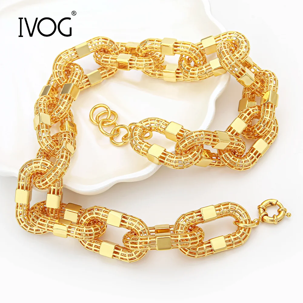 IVOG Fashion Bohemian Style Necklace For Women Hollow Mesh Link Chain Statement Daily Wear Jewelry