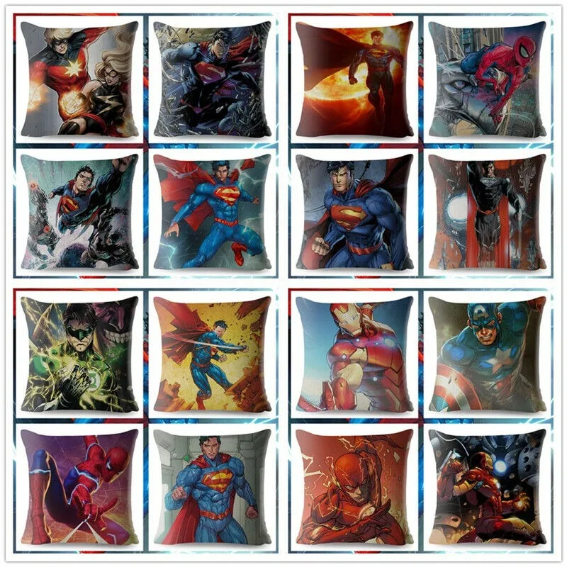 Cushion Cover Superman Spider Man Iron Man Pillow Decor America Anime Avenger