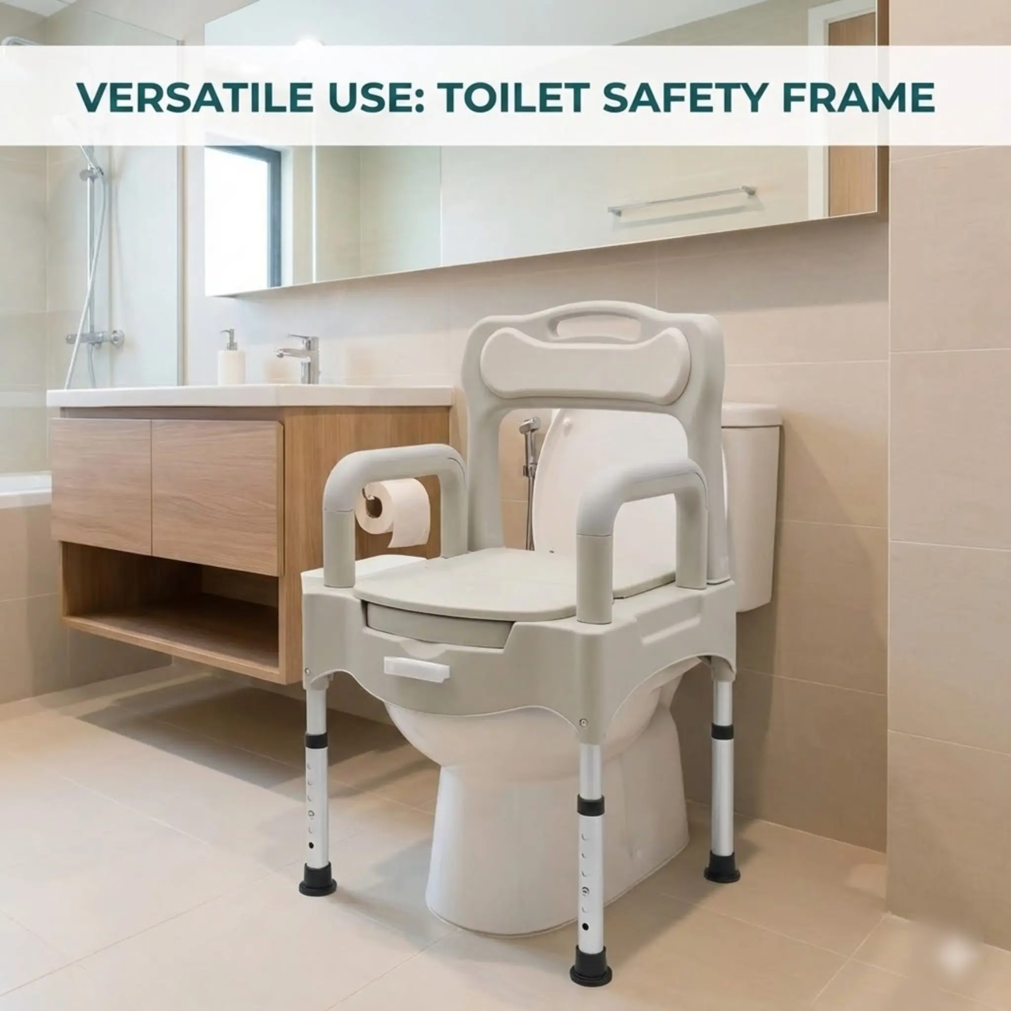 كرسي صوان بإطار أمان للمرحاض لكبار السن والمعاقين بحامل مناديل تحميل 550 رطل #1