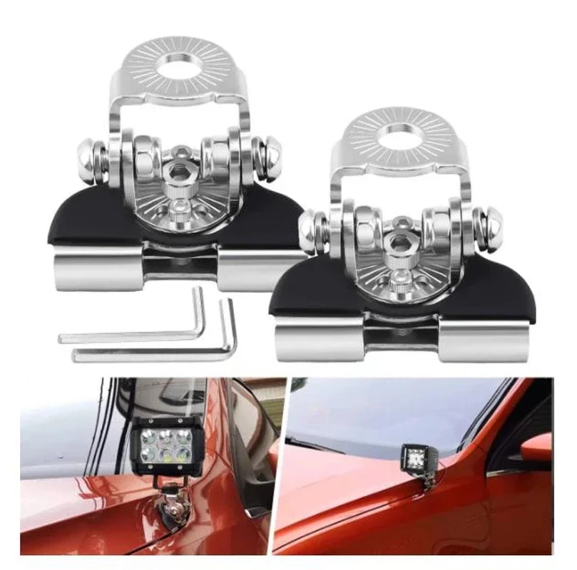 1PAIR Car Engine Hood Led Light Mounting Bracket Auto Bonnet Cover Piller Lamp Holder Clamp Clip No Drilling SUV 4WD 4X4