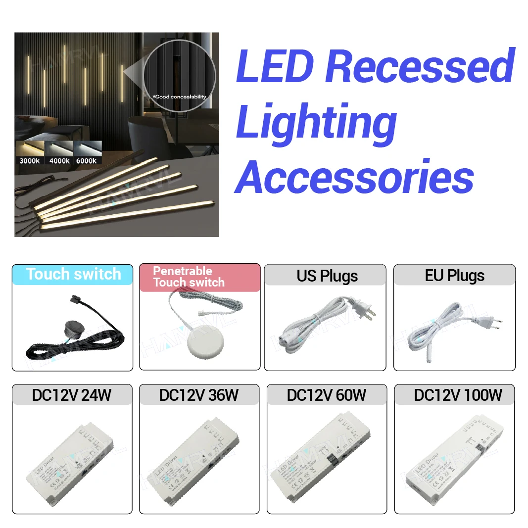 

Accessories for LED Recessed Lighting LED Strip Light Wall Panel Light : 24/36/60/100W Power Supply/ Power Cord/ Control Switch