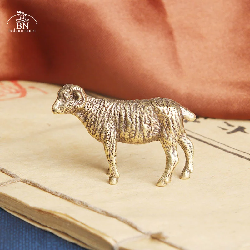 Baratijas de ovejas y cabras de cobre Vintage, modelo Animal de latón, adornos de ovejas, té de cobre, pisapapapeles de escritorio para mascotas, accesorio de decoración para el hogar