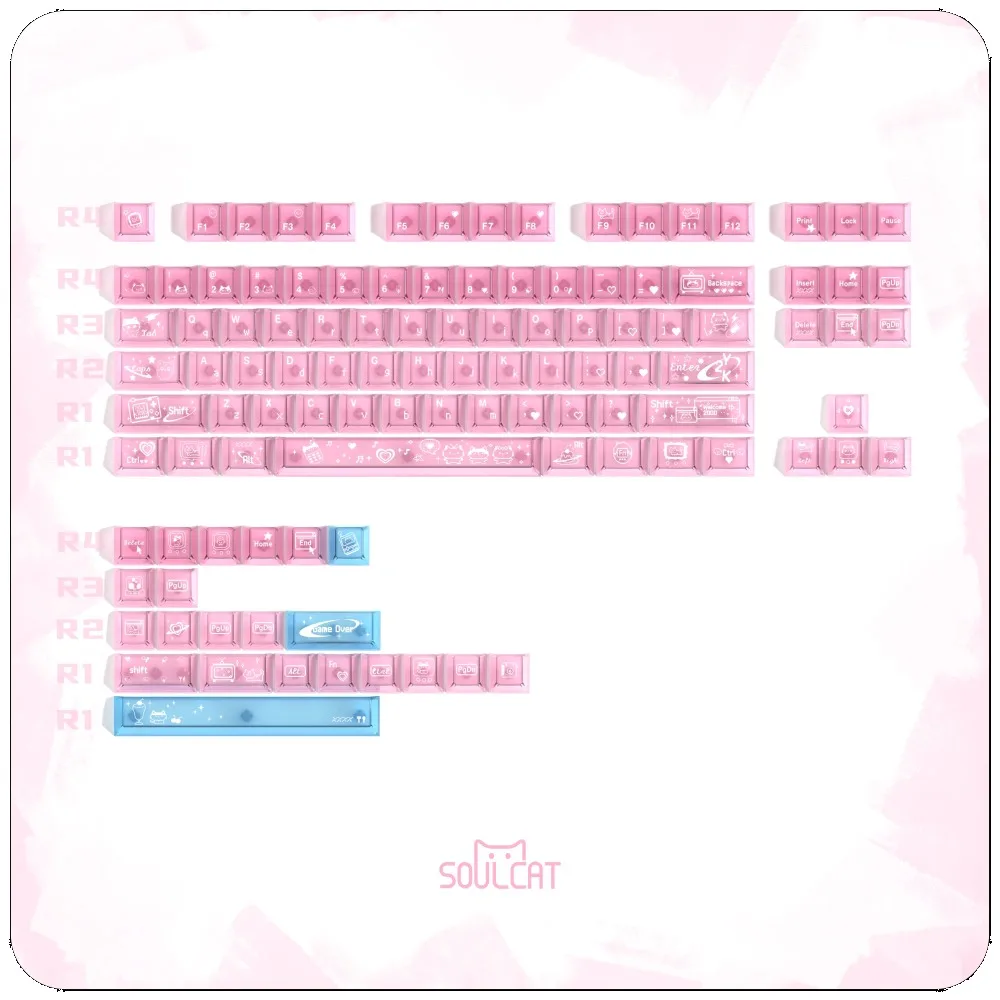 SOULCAT Electrical Meow Theme Keycap Set 109Key PC Custom Keyboard Cap Cherry Profile KeyCap for Mechanical Keyboard Accessories