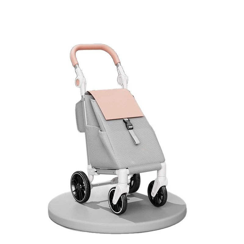 

Grocery shopping cart pushable foldable portable household trolley four wheel spinner wheels