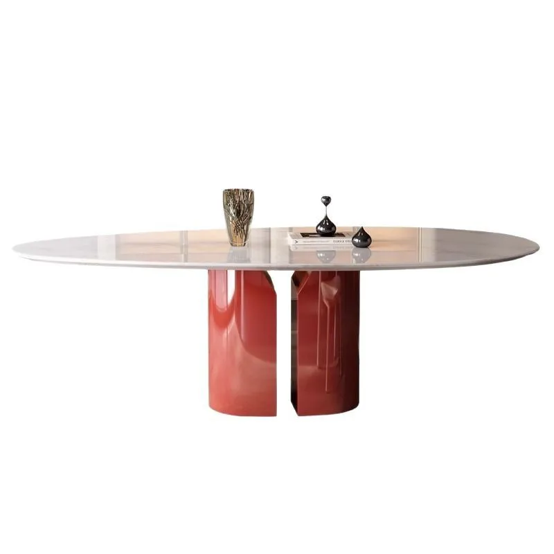 

Designer special-shaped luxury stone dining table light luxury high-end villa restaurant stainless steel new water drop-shaped