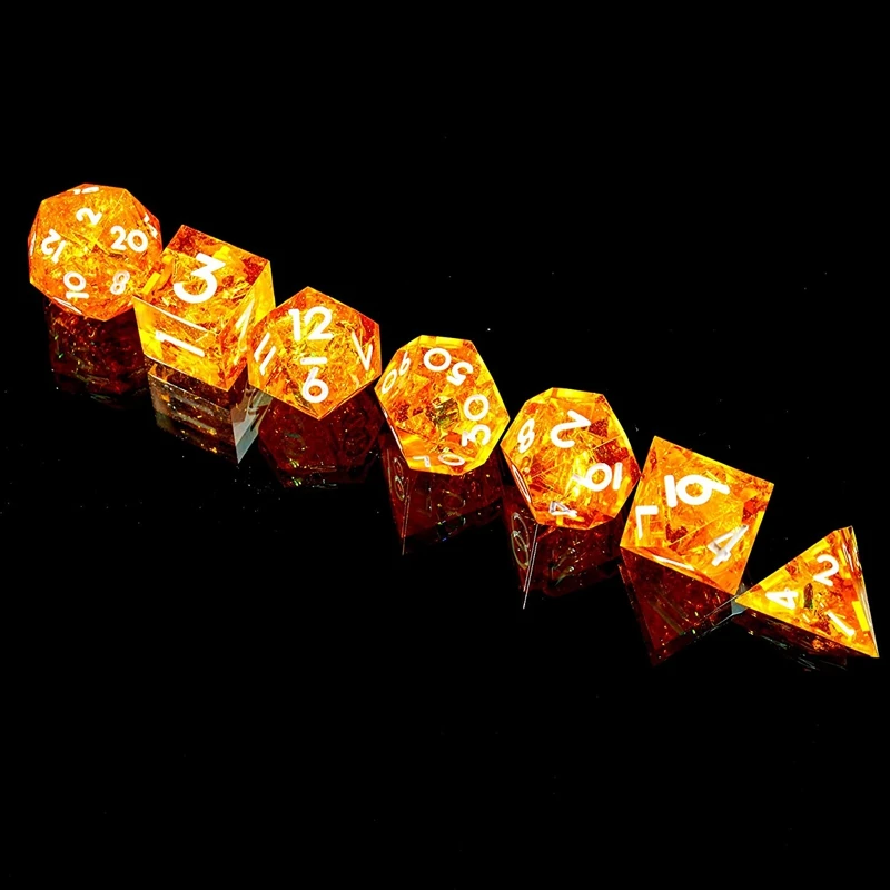 Polyhedral Dice Set 7 Piece Sharp Handmade Dice Set With Sharp Edges For RPG MTG Table Games D&D Pathfinder,Shiny Orange