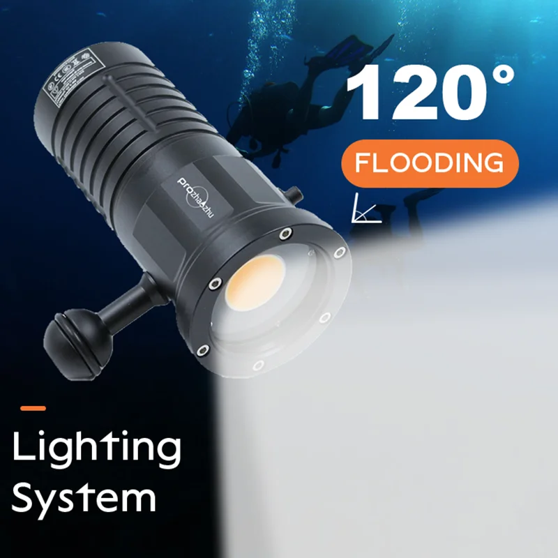 Professional Rechargeable 12000 Lumen COB Video Diving Light Waterproof IP68 150M Underwater Video Photo Light for Diving