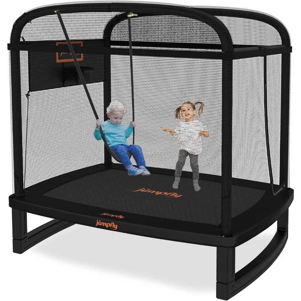 

Trampoline for Kids Trampoline 6FT with Swing & Basketball Hoop - Rectangle Indoor ASTM Baby Recreational Small Trampoline