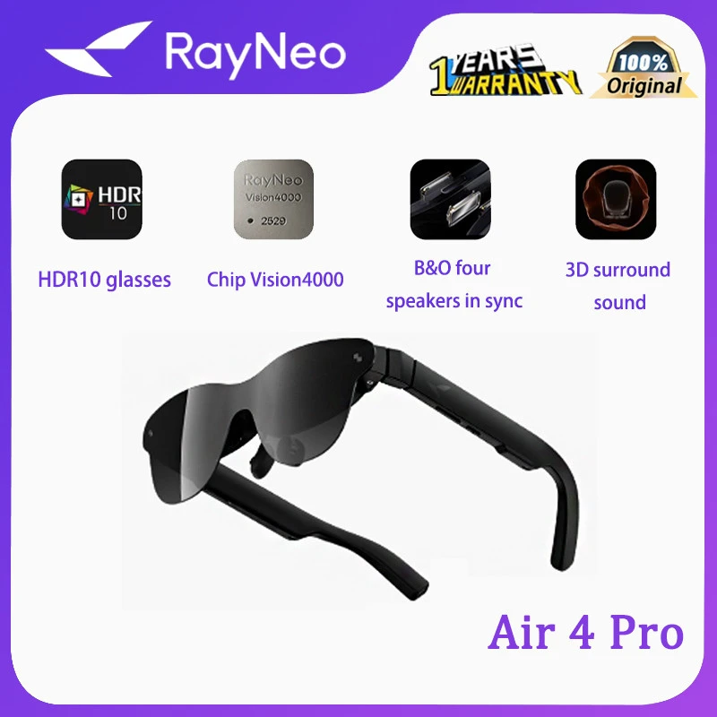 نظارات RayNeo Air 4 Pro الذكية AR مثبتة على الرأس للتلفزيون الأول HDR10 نظارات عالية الوضوح لعرض جهاز XR نظارات غير VR