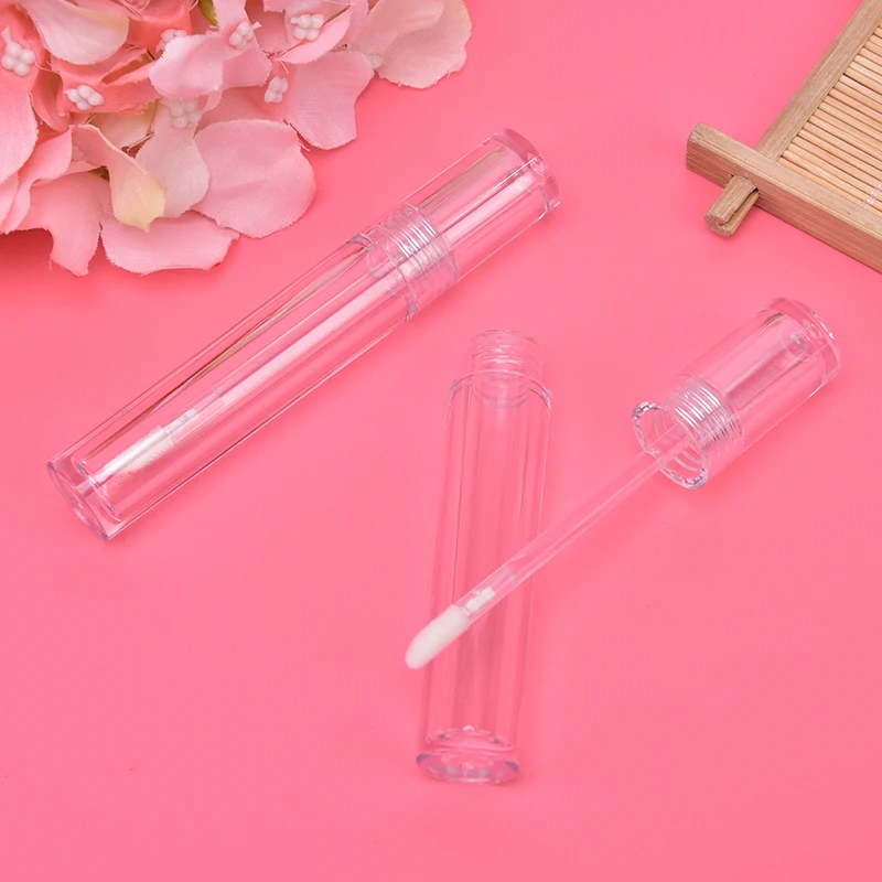 1x tubo vazio de brilho labial com pincel 5ml recipiente de bálsamo labial diy viagem cosméticos frasco recarregável garrafa de plástico transparente maquiagem de beleza