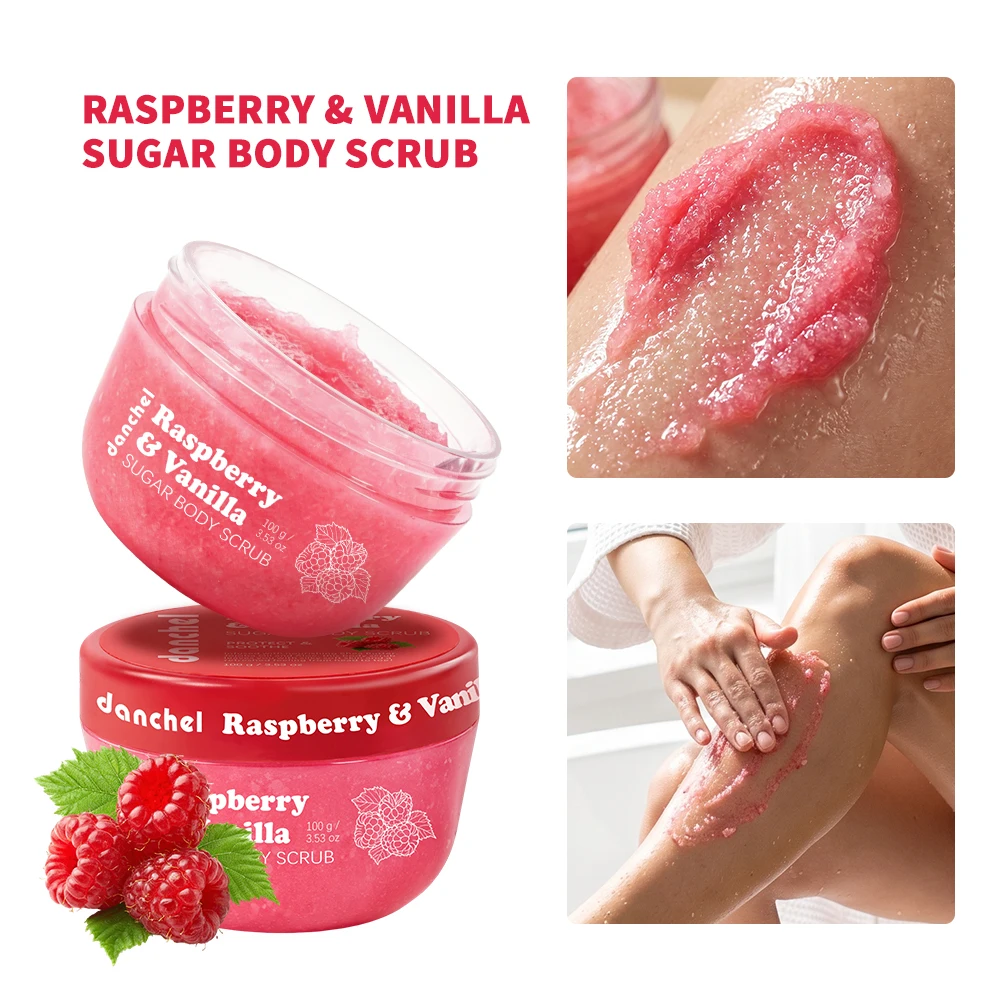 Raspberry Vanilla Sugar Glow Scrub Gentle Face Body Exfoliator Remove Dead Skin Cells Smooth Soft Fragrance Shower Care