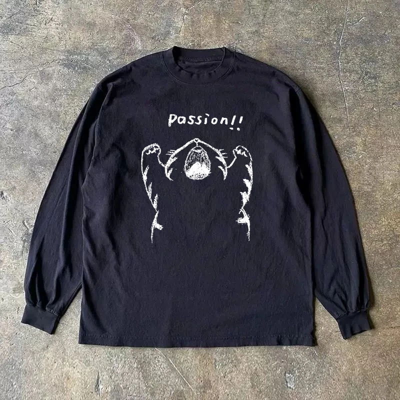 Long Sleeve 310 Pure Cotton Men's T-Shirt Upward Hero Non-Light American Style Couple's T-Shirt Youth Loose Fit Printed Tee