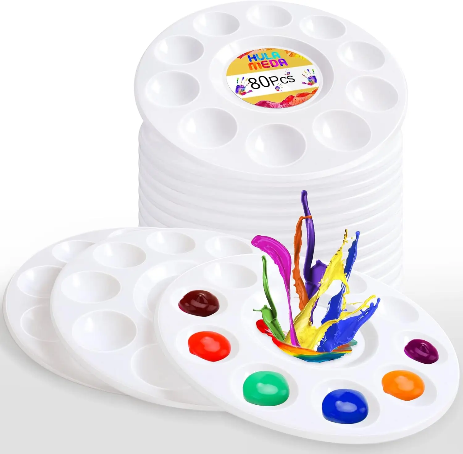 

80pcs Paint Tray Palettes, Plastic Round Pallets for Kids or Students,Craft DIY or Have a Birthday Painting Party