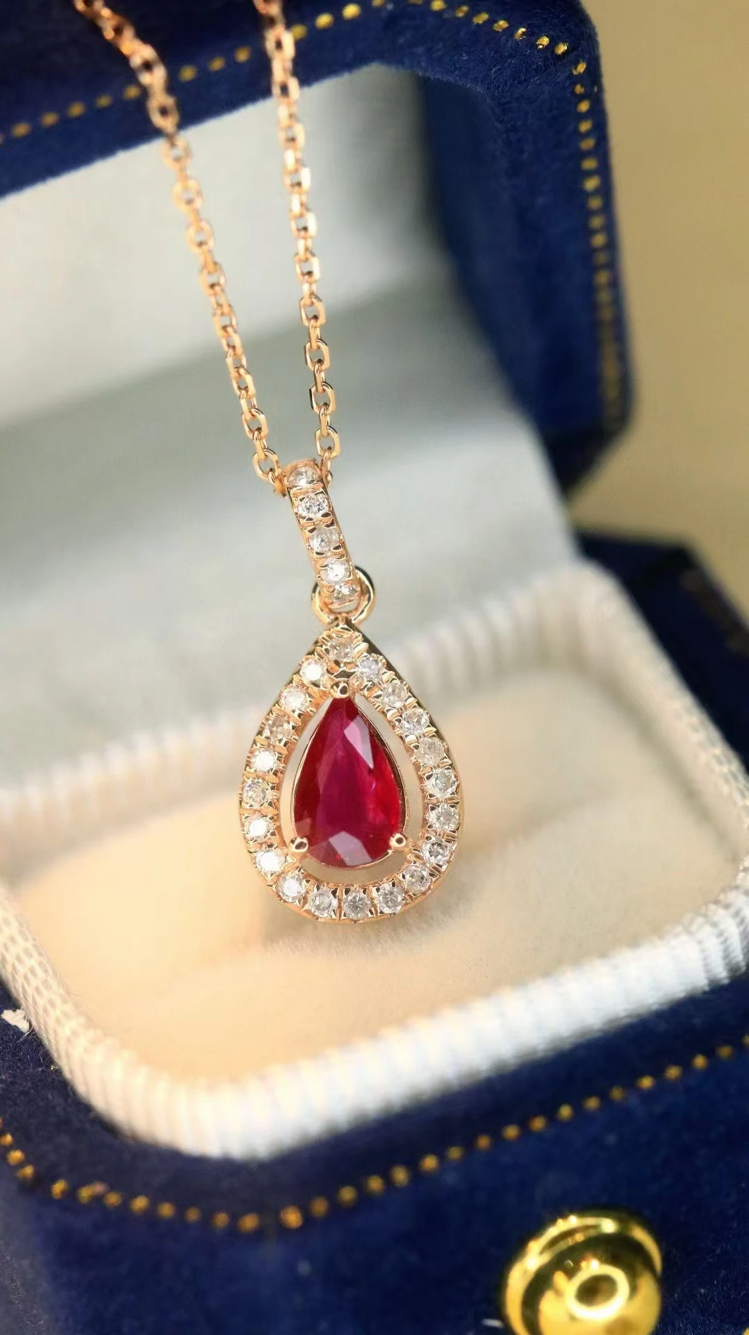 XCL WATER DROP RUBY&NATURAL PENDANT NECKLACE FINE JEWELRY FOR PARTY WEEDING ENGAGEMENT GIFT