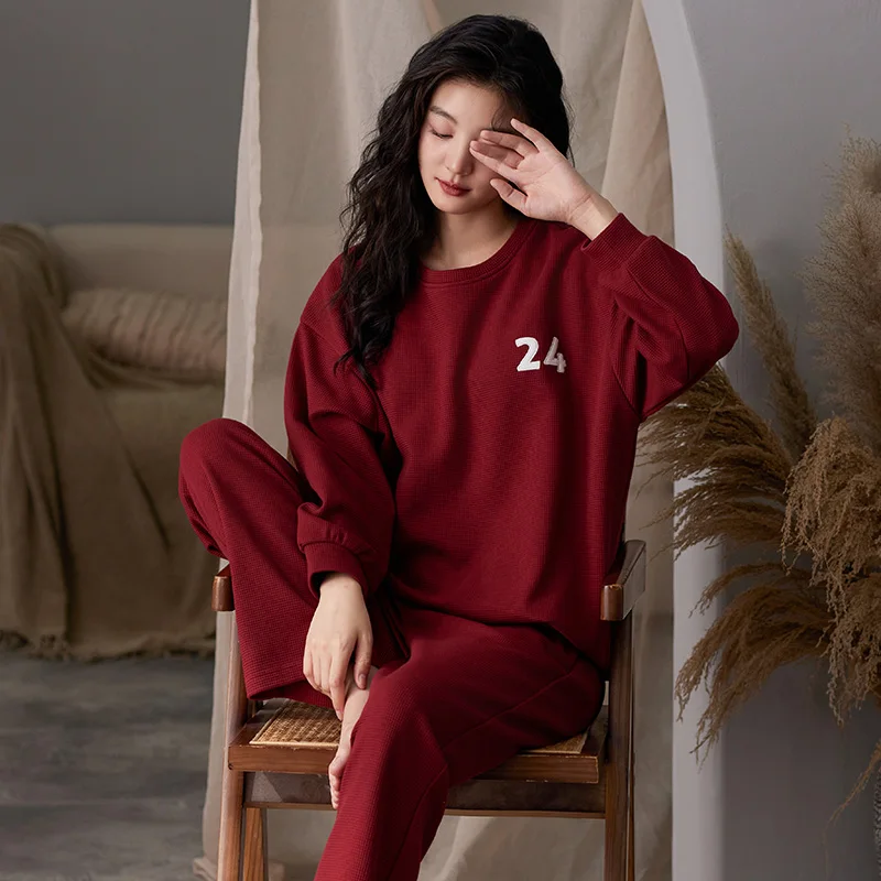 Simple Solid Color Pajamas Sets Women Long Sleeves Long Pants Autumn Winter Casual Sleepwear Soft Pyjamas Cozy Pijamas Girls Pjs