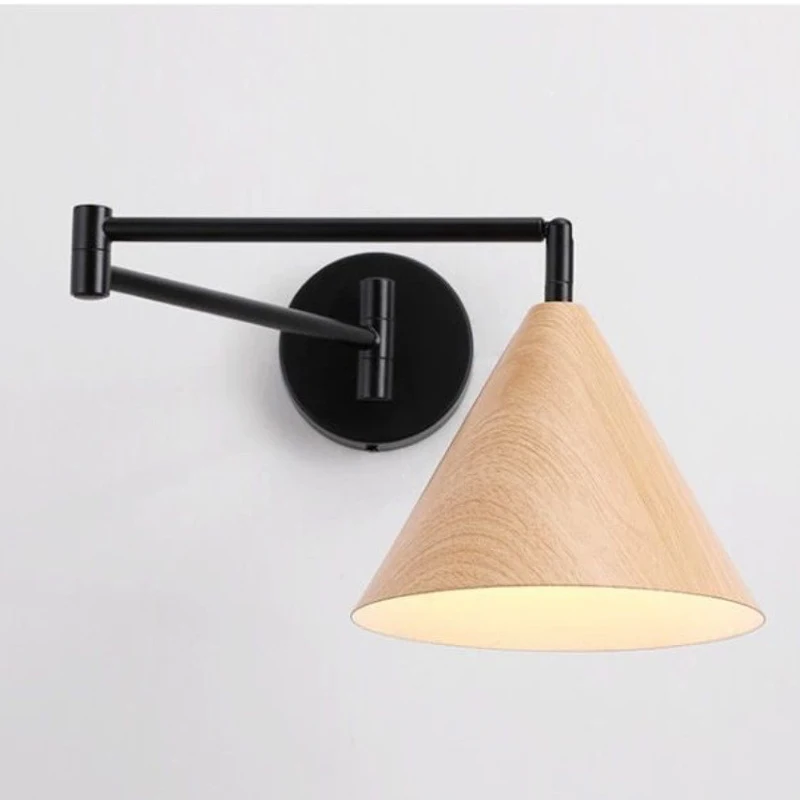 

Настенный светильник Nordic Wood Grain Swivel Arm с поворотным кронштейном, простой, для гостиной и спальни, выдвижной, прикроватный, светодиодный, для чтения