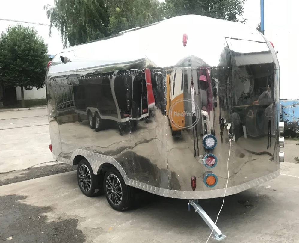 Stainless Steel Airstream Fast Food Truck Customized Food Cart Mobile Fully Equipped Pizza Coffee Trailer Concession Snack Kiosk